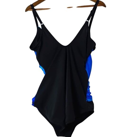 Embrace Your Curves Miracle Brand Sz 1X Black Turquoise Ruching Makenna Swimsuit - Picture 2 of 15